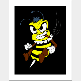 Brawling Bee Cartoon Funny Insect Fighter Fighting Posters and Art